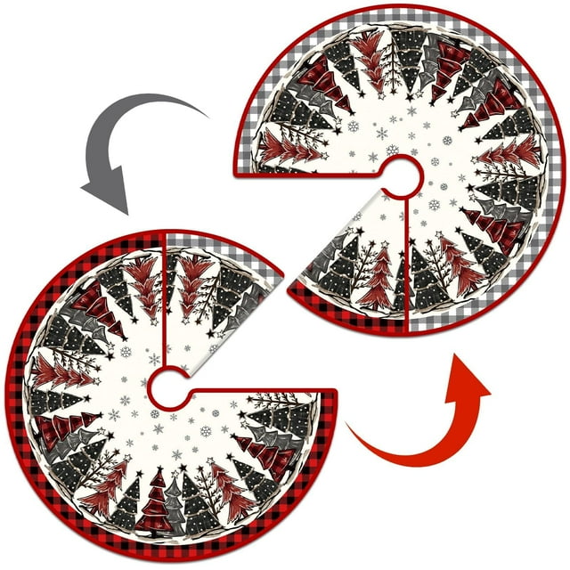 Falda de árbol, tela trapo reversible, 91 cm, rojo, negro y gris, tela escocesa