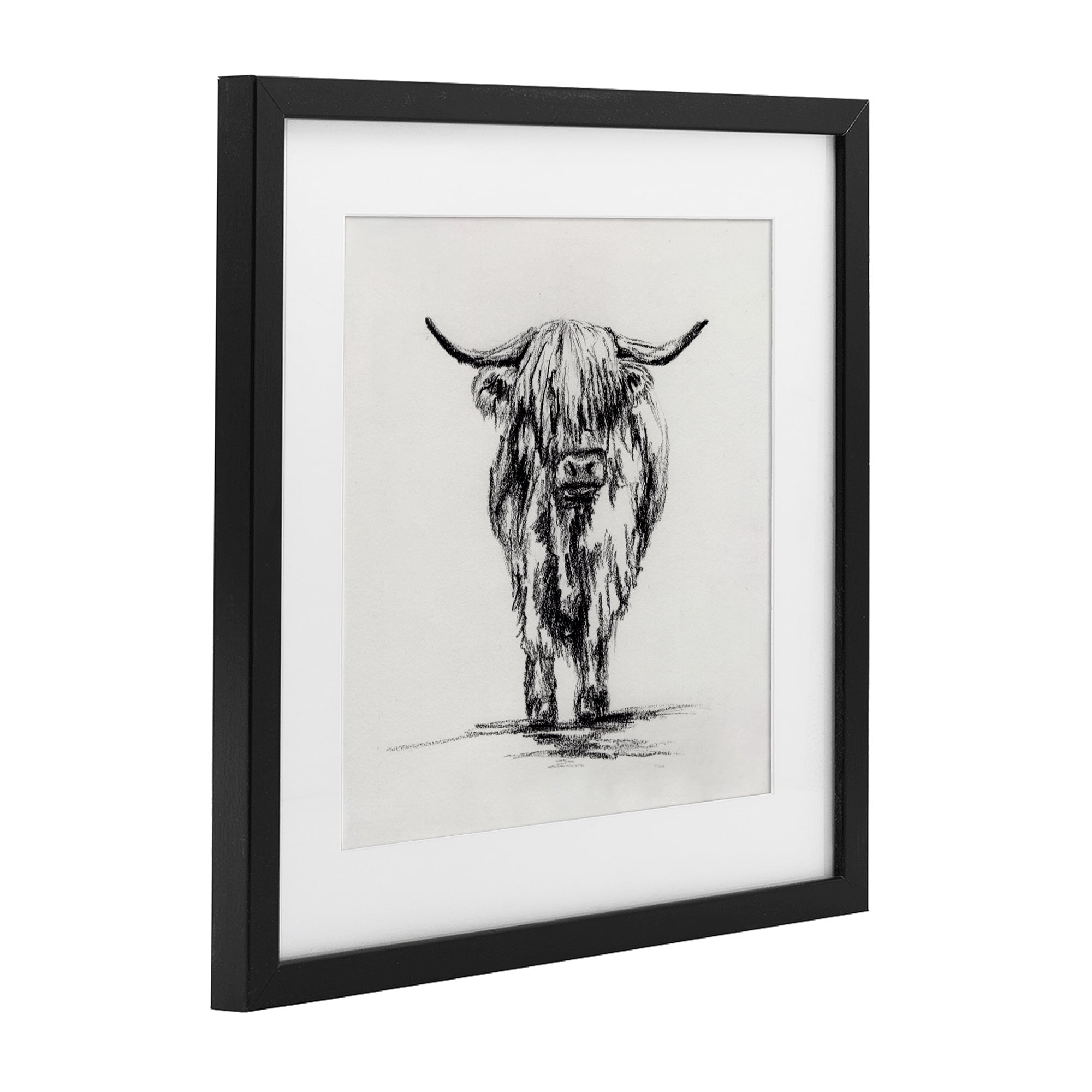 Stupell Industries Highland Cow in Charcoal Black Framed Print Under Glass, design by Leah Noel Art