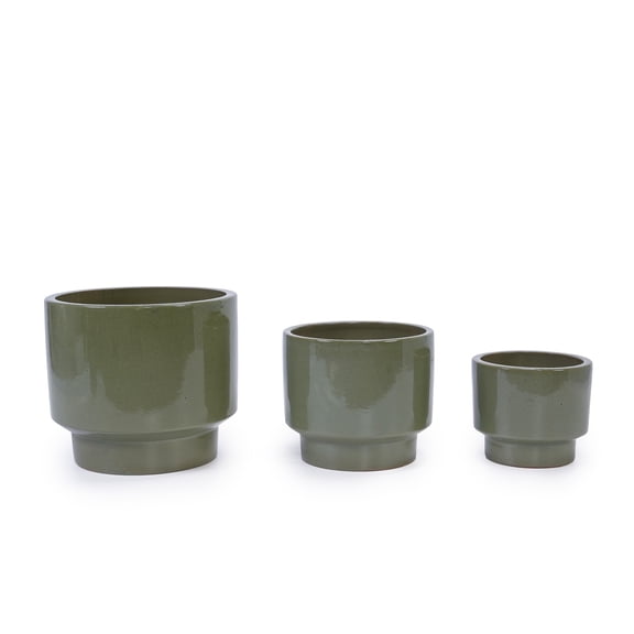 BOFANG Large Tall Ceramic Planter Set with Drainage for Indoor Outdoor,Antique Light Green