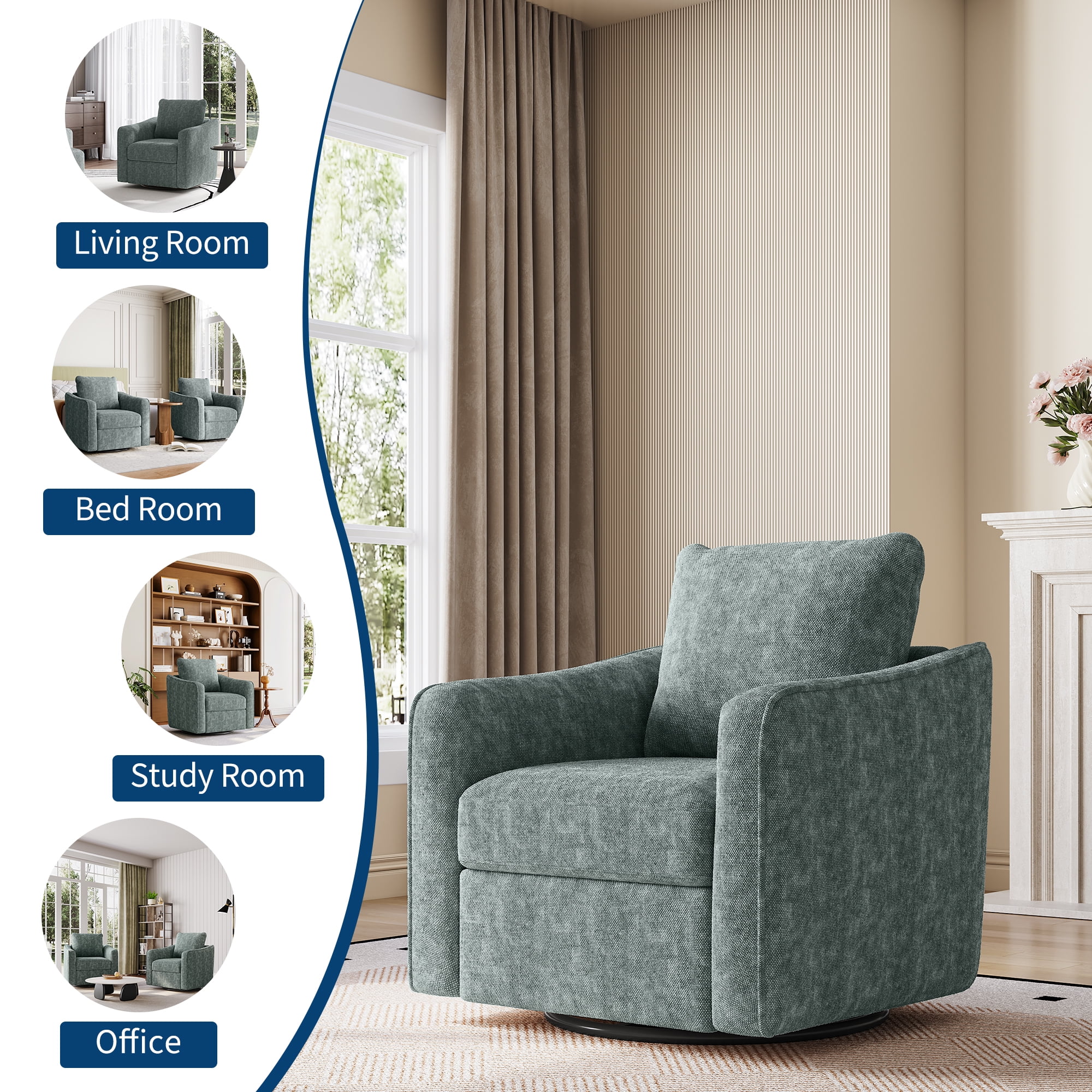 Swivel Rocker Recliner Chair, Glider Rocker Recliner, Rocking Chair Nursery, Fabric Chair with High Back, Deep Seat, for Living Room, Bedroom, Green