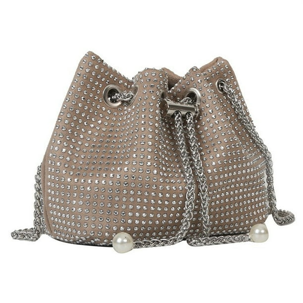 Mini bolso de hombro tipo bandolera para mujer, bolso de noche con brillantes y correa de perlas