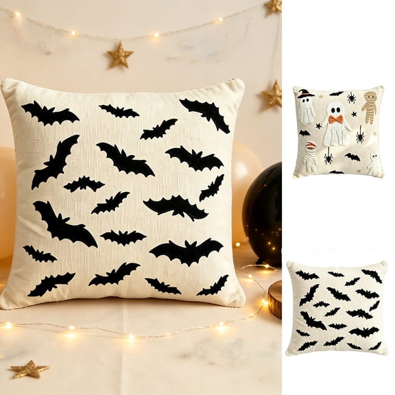 Halloween Pillow Covers 18x18 Embroidered Velvet Ghost Pumpkin Throw Pillow Cases, Luxury Decorative Couch Pillow Covers for Sofa Living Room, Soft Velvet Halloween Decor by OVFUIZ