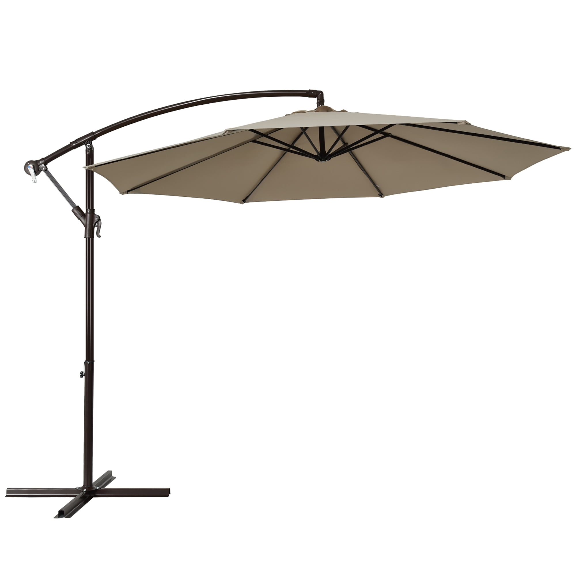 Gymax 10 ft Patio Cantilever Offset Umbrella Yard Garden Outdoor w/ 8 Ribs Tan