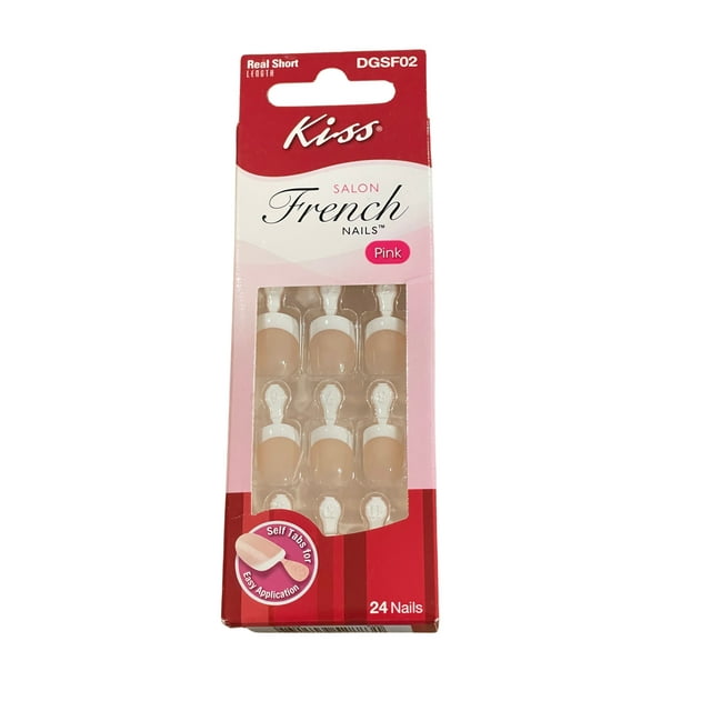 KISS Nails Salon French Manicure PINK Real Short Square GlueOn Nails