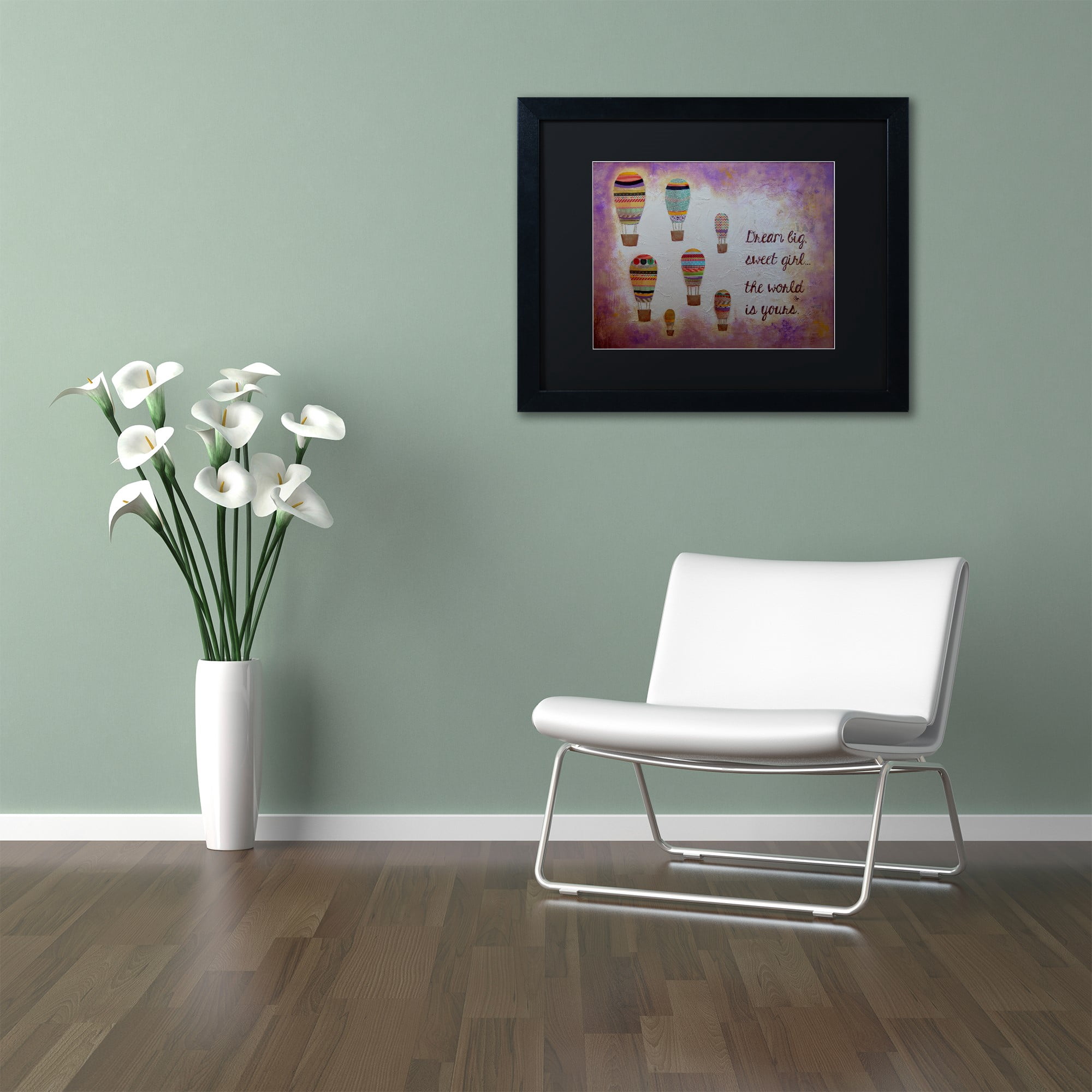 Trademark Fine Art "Hot Air Balloons, Sweet Girl" Canvas Art by Nicole Dietz Black Matte, Black Frame