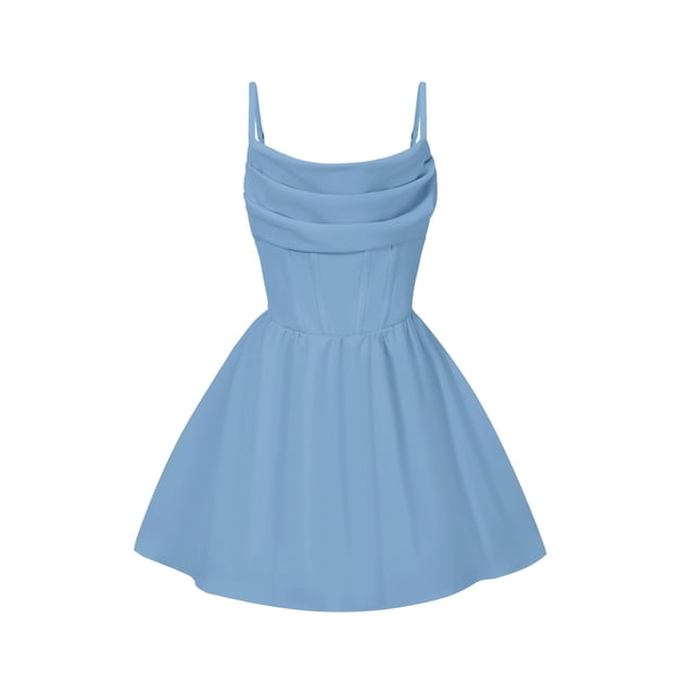 Vestido EXARUS para niñas con tirantes finos, capucha fruncida, azul, 10 años
