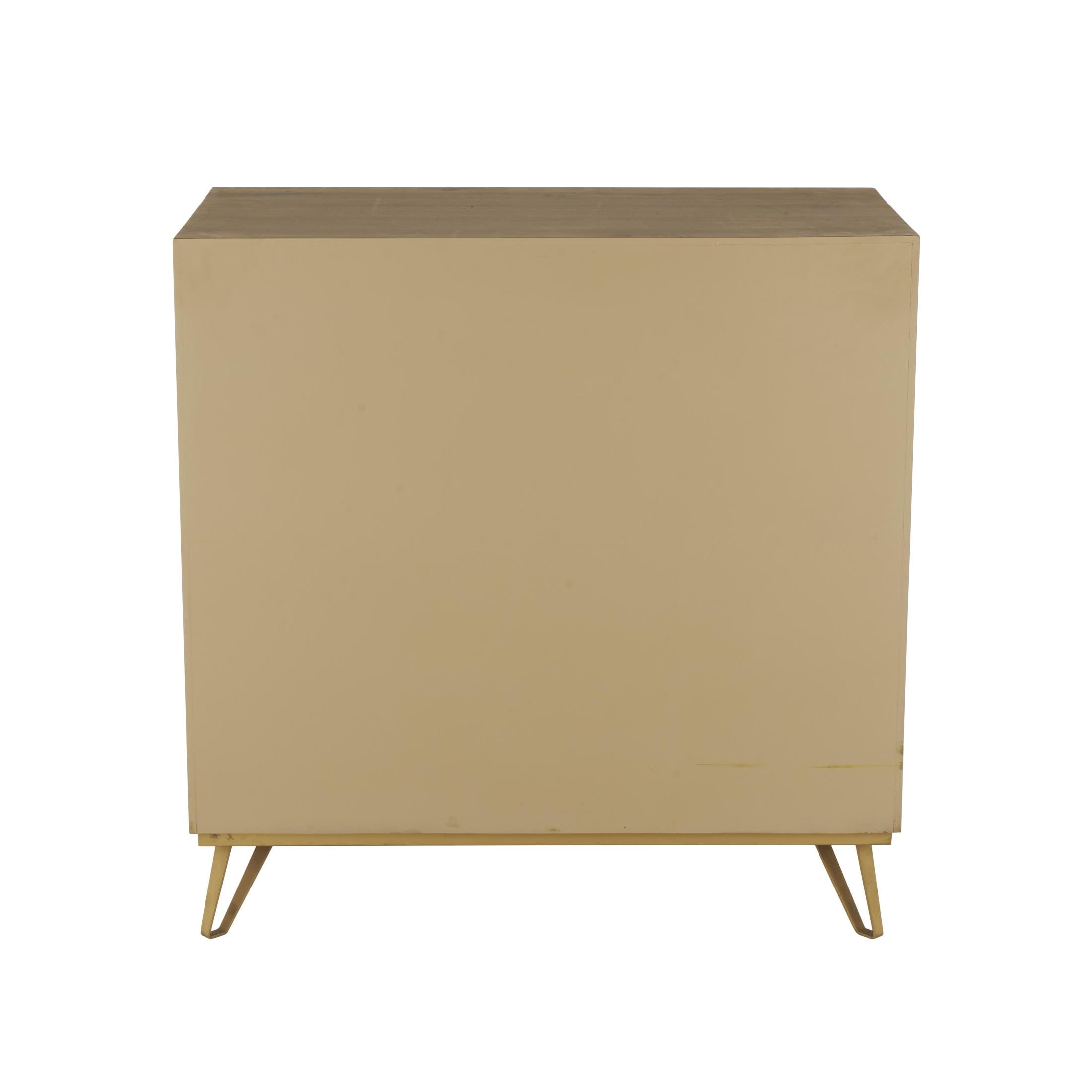 DecMode 36" x 36" Brown Wooden Ribbed 1 Door and 3 Drawer Cabinet with Gold Metal Handles, 1-Piece