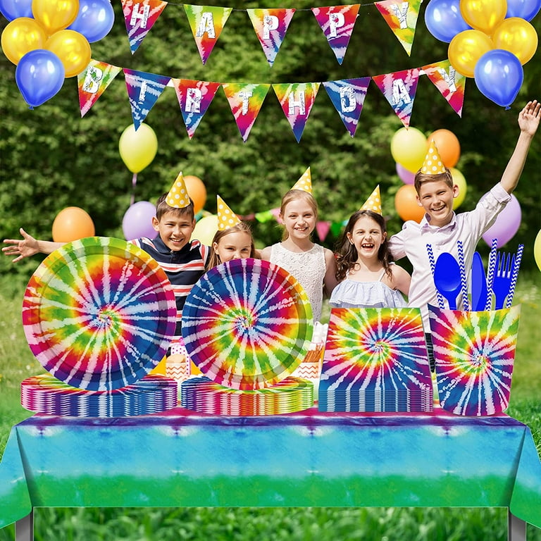 81Pcs Tie Dye Party Tableware Set Serves 8, Hippie Party