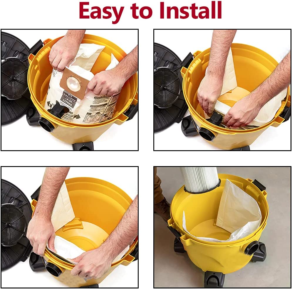 5-Pack Shop-Vac 9066100 Type E Bags – Fits 5-8 Gallon Wet/Dry Vacuums, Replacement Dust Bags