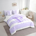 thumbnail image 3 of Feelyou Purple Monogrammed P Bedding Comforter Set 7pcs, Geometric Stripes Queen Bedding Sets, Bowknot Princess Queen Sheet Sets, Lightweight Room Decor, 3 of 7