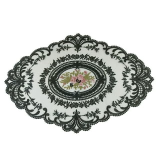 2pack Vintage Oval Lace Table Placemats, Exquisite Flower Embroidered  Doilies vase mat, 12 X 18 Inch (White)