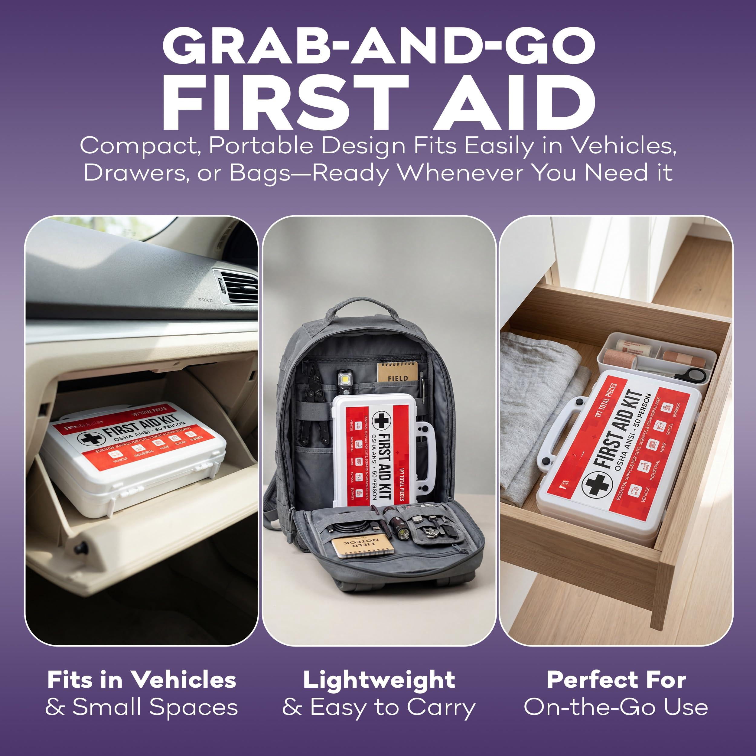 50 Person Osha Compliant First Aid Kit For Businesses  Construction Site - Type Iii Ansi Class A Emergency 197 Piece Supplies