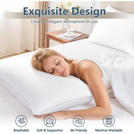 Pillows Queen Size Set of 4, Hotel Quality Bed Pillows for Sleeping 4 Pack, Cooling Pillows for Side Back and Stomach Sleepers, Down Alternative Luxury Soft Supportive Fluffy Pillows (18x28)