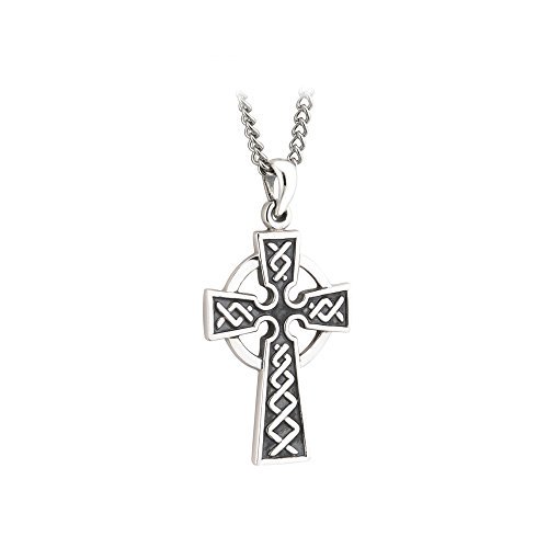 Biddy Murphy Celtic Cross Necklace for Men Oxidized Sterling Silver 2 Sided Made in Ireland