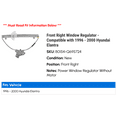 thumbnail image 2 of Front Right Window Regulator - Compatible with 1996 - 2000 Hyundai Elantra 1997 1998 1999, 2 of 2