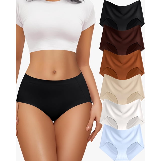Paquete de 6 Calzones Sin Costuras de Cintura Alta DWGVVX para Mujer