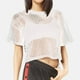 thumbnail image 2 of Top corto de malla transparente para mujer: diseño sexy con aberturas, opciones de manga corta/larga, ropa informal de verano con hombros caídos., 2 of 5