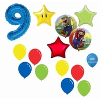 Super Mario Brothers Mario Luigi #9 9th 15 Piece Power Star Happy Birthday Decorations Balloons Set