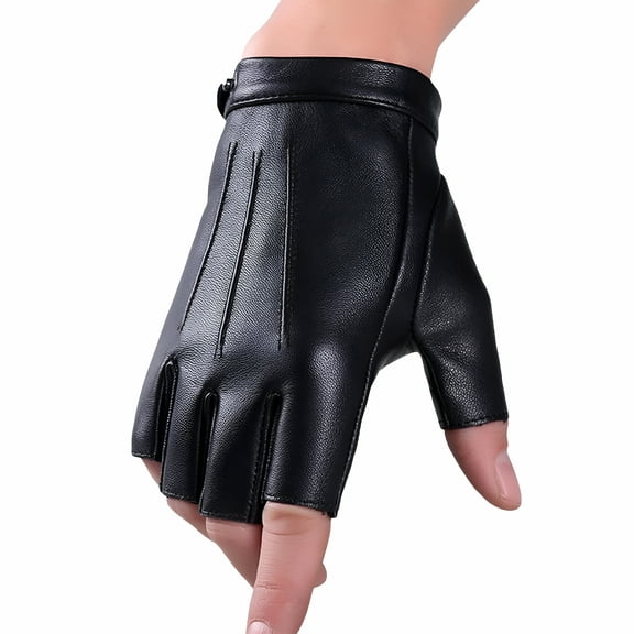 TELOLY Fingerless Driving Gloves PU Leather Outdoor Sport Halloween Half Finger Glove for Men Women Teens Fingerless Gloves Black