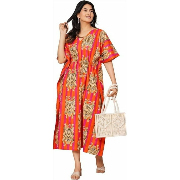 Indian Printed Handmade Kaftan Dress Long Top Caftan, Dress Beach Cover up, Hand Block Print Sleepwear Maxi Dress Kimono Robe Multi