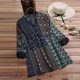 thumbnail image 3 of Gibobby Camisas De Vestir Blusa de manga corta con estampado estilo blusa con cuello en V popular Blusa de mujer vintage con botones largos（Azul marino， XXXXXL), 3 of 4