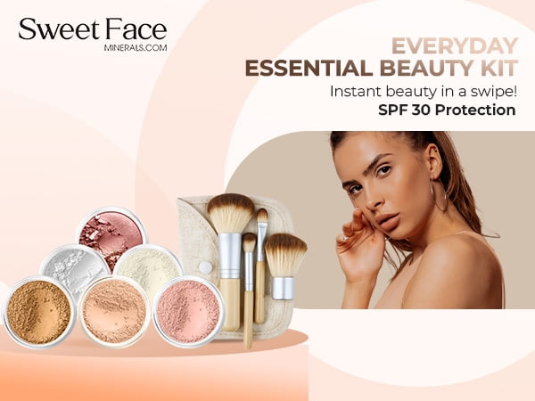 EVERYDAY KIT (DEEP TAN) Full Size Mineral Makeup Set Matte Foundation Bare Face Sheer Powder Cover
