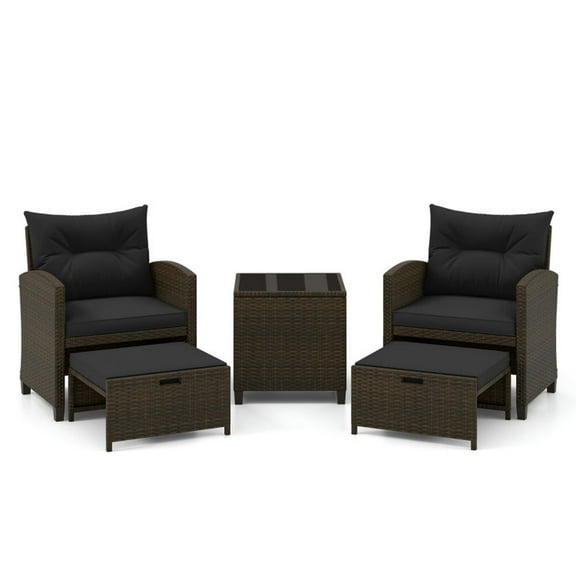 Spaco 5-Piece Outdoor Wicker Set with Soft and Cozy Cushions, Furniture Set with 3-in-1 Multifunctional Ottomans and Practical Coffee Table, Furniture Set for Outdoor, Black
