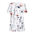 thumbnail image 4 of Women's T-Shirts Plus Size Floral Printed Pleated Patchwork Short Sleeve V-Neck Casual Loose Tops White L, 4 of 5