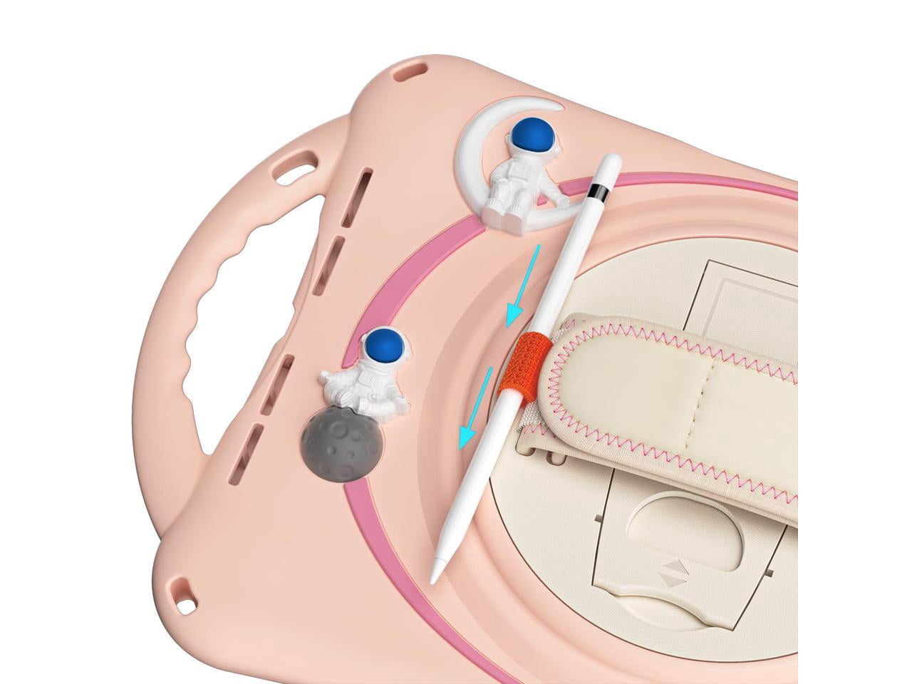Cute Case for Apple iPad 10th Generation 10.9 inch 2022, Shockproof Silicone Astronaut Cover with Stand Shoulder Strap, Handle Grip, Pencil Holder Pink