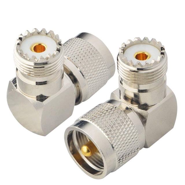 Conector UHF macho a hembra en ángulo recto, SO239 a PL259, conector UHF en forma de L, adaptador de cable coaxial de 90 grados, paquete de 2