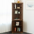 Maydear Bamboo 5Tier Corner Bookshelf with Door, Tall Corner