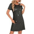thumbnail image 2 of BLTIBY Women's Sequin Dress Sparkly Glitter Round Neck Short Sleeve Shift Cocktail Disco Outfit Party Club Night Out Mini Dresses Dark Gray S, 2 of 8