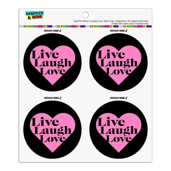 Live Laugh Love in Heart Refrigerator Fridge Locker Vinyl Circle Magnet Set