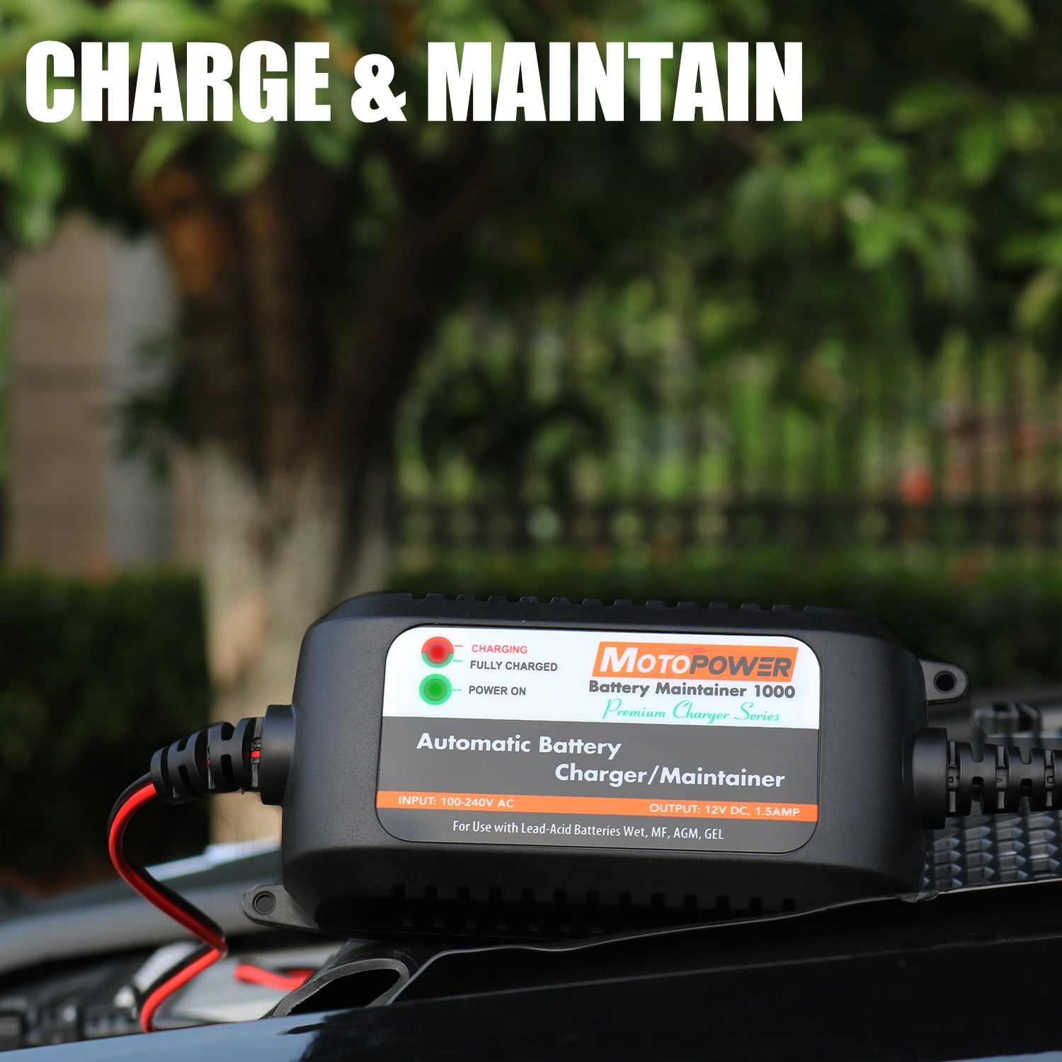 MOTOPOWER 12V 1.5Amp Automatic Battery Charger, Battery Maintainer for Cars, Motorcycles, ATVs, RVs, Powersports