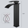 thumbnail image 5 of Bokaiya Black Tall Waterfall Bathroom Faucet Vessel Sink Faucet Single Handle One Hole Stainless Steel Deck Mount Hot and Cold Water Mixer Tap with Hoses, 5 of 6