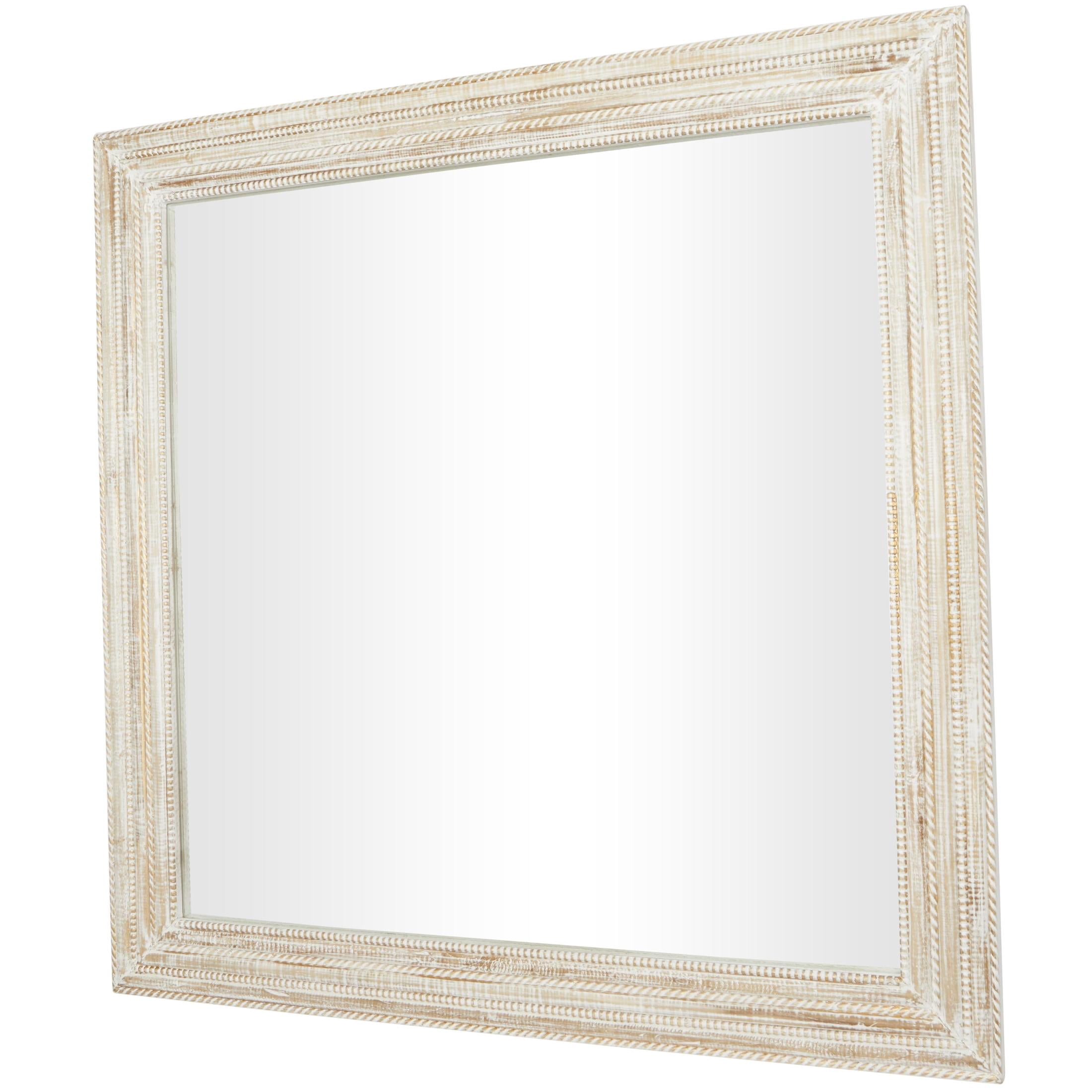 DecMode 44" x 44" Cream Handmade Wall Mirror with Ribbed Edged Frame