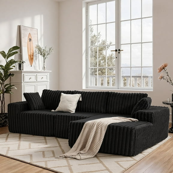 FIONA'S MAGIC Cloud Sectional Couches,Modular Sofa with Deep Seat, Sponge Compression Sofas, Black