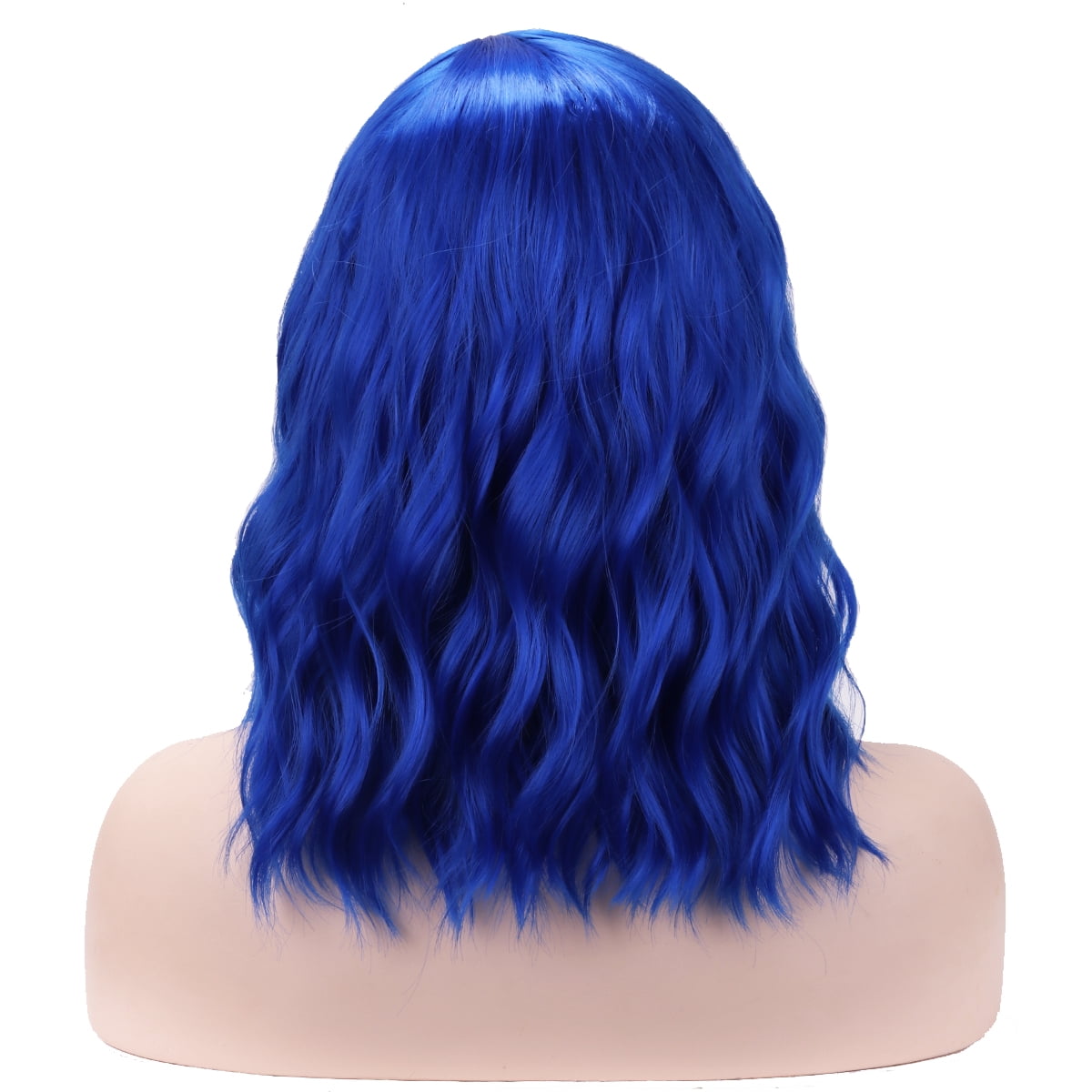 RightOn 14" Women Girls Blue Wig Short Curly Wig Dark Blue Bob Wig Blue Hair Wig Charming Beach Wave Wigs with Wig Cap