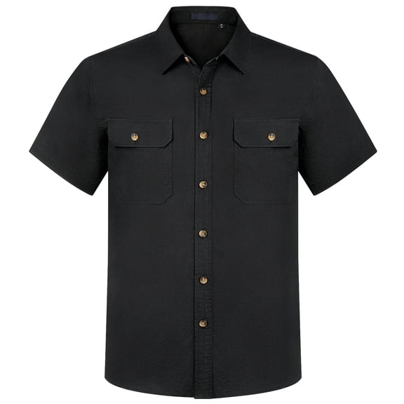 Men's Black Shirts Button Down Short Sleeve Shirts Relaxed Fit Casual Work Shirts with Two Pockets