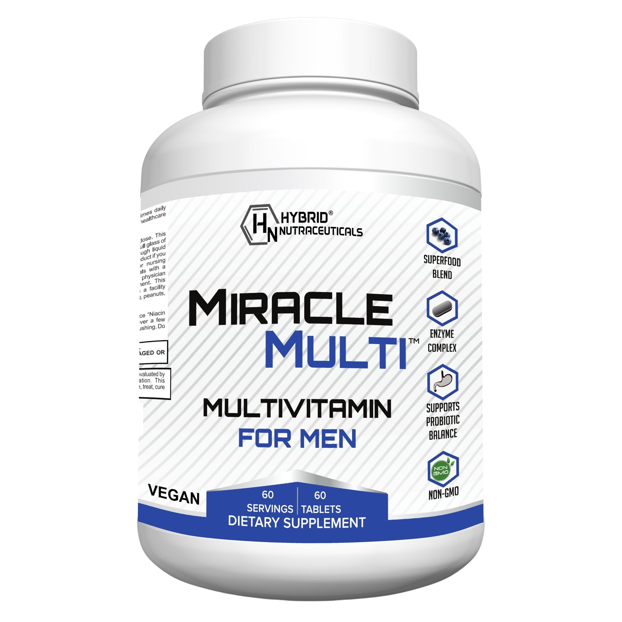 MiracleMulti Multivitamin for Men - Performance Blend Vitamin A C D3 E B12 with Probiotics, Superfood Enzyme, Immune Support, Heart Health, Energy & Stamina, One A Day - 60 Tablets