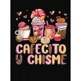 thumbnail image 2 of "1pc Women's Casual Round Neck Short Sleeve T-Shirt with ""Cafecito y Chisme"" Dessert Graphic Print, Polyester Blend, Geometric Pattern - Comfortable All-Season Top - For Women - Perfect for Casual, 2 of 6