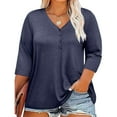 thumbnail image 2 of ChaoHeng Women Blouses on Women Plus Size Tops V Neck 3/4 Sleeve Casual Tshirts Loose Basic Tunic Tees, 2 of 7