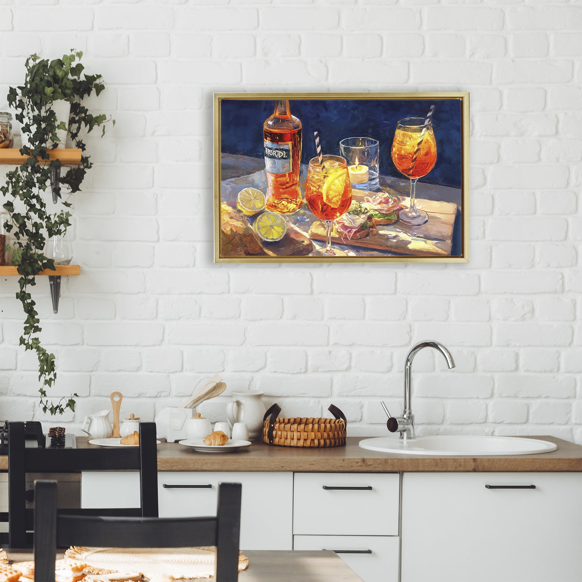Sprits Table Still Life Gold Framed Floater Canvas Wall Art, design by Ziwei Li