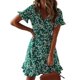 thumbnail image 1 of Women Summer Short Sleeve Floral Print A-Line Mini Dress Sexy Wrap V-Neck Pleated Ruffles Boho Beach Sundress with Belt, 1 of 4