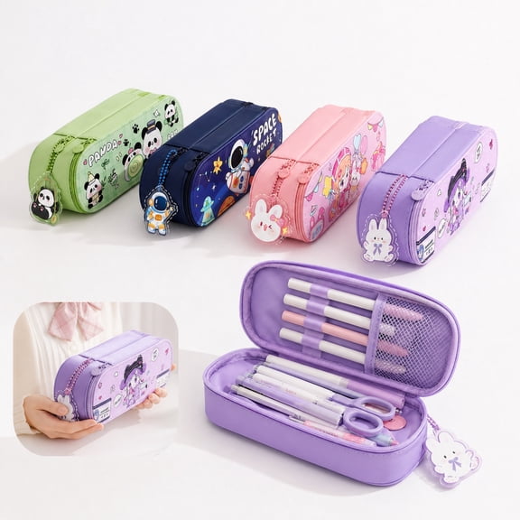 Clearance! Large Pencil Pouch with Double Layers - Cute Pencil Case for Girls, Spacious Stationery Box for School, Trendy Organizer,A