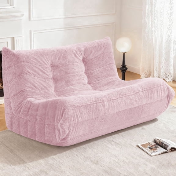 HARIPUL Bean Bag Loveseat Chair, Memory Foam Filled Plush Sofa Beanbag for Adults, Lounge Chair for Home or Gaming Room, Pink Plush