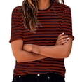 thumbnail image 3 of Womens Short Sleeve Tunic Tops Casual Striped Print T Shirt Crew Neck Top Blouse Tee Tops, 3 of 7