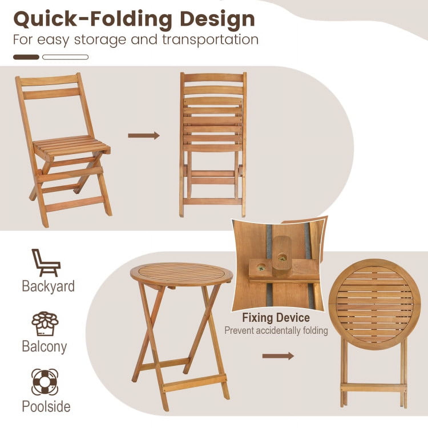 Aimee Lii 3 Pieces Folding Patio Bistro Set with Slatted Tabletop, Outdoor Patio Furniture Aimee Lii 3 Pieces Folding Patio Bistro Set with Slatted Tabletop, Outdoor Patio Furniture