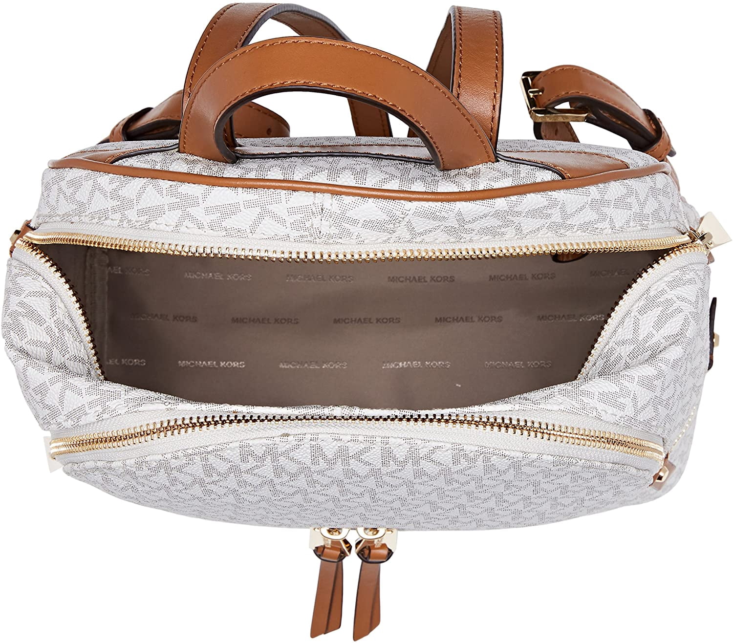 Michael Kors Rhea Medium Logo Backpack - Vanilla & Acorn|Like New Michael Kors Rhea Medium Vanilla logoed Backpack | Bagalier.com main image 3