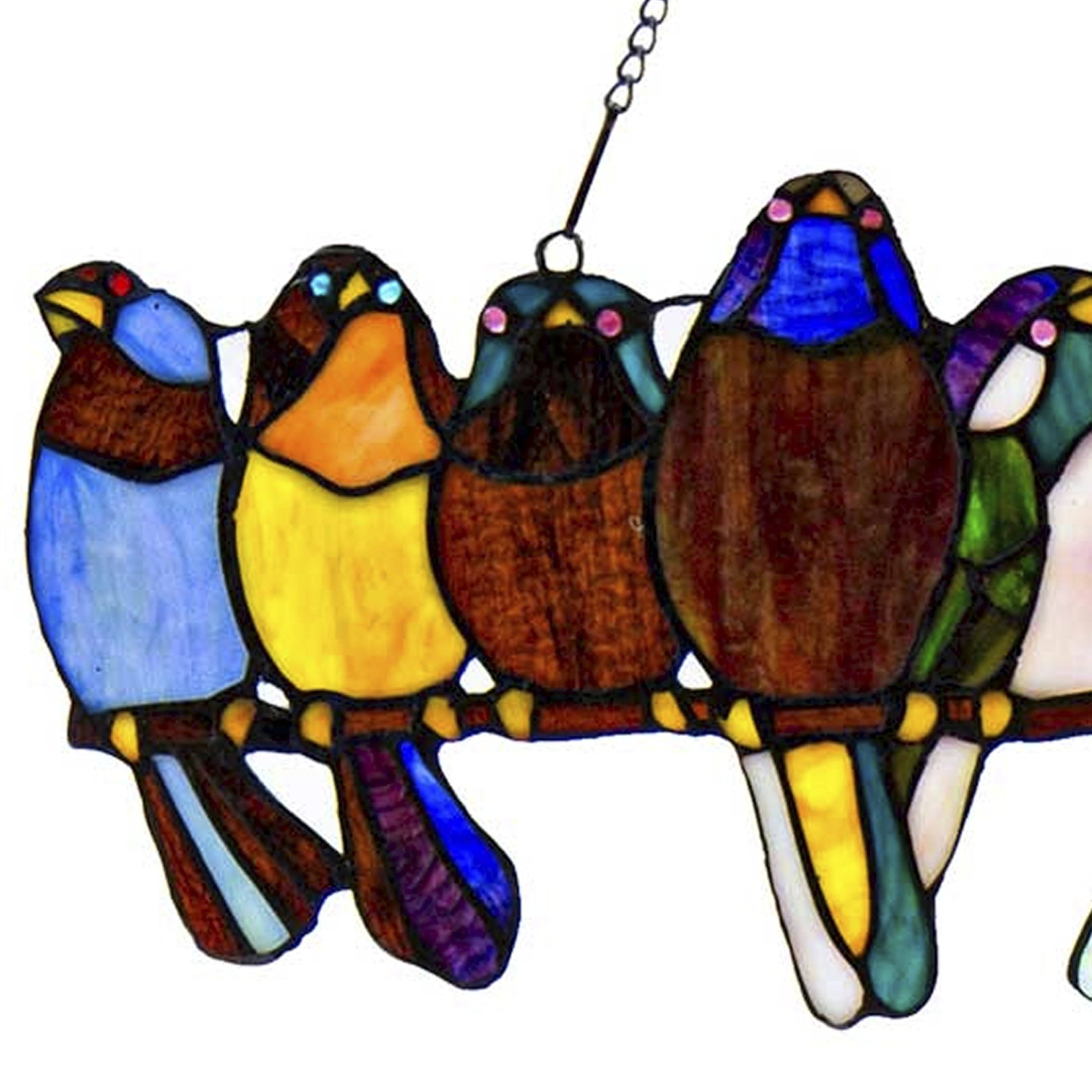 Stained Glass Birds on a Wire Hanging Sun Catcher Window Panels River of Goods Bird Suncatcher